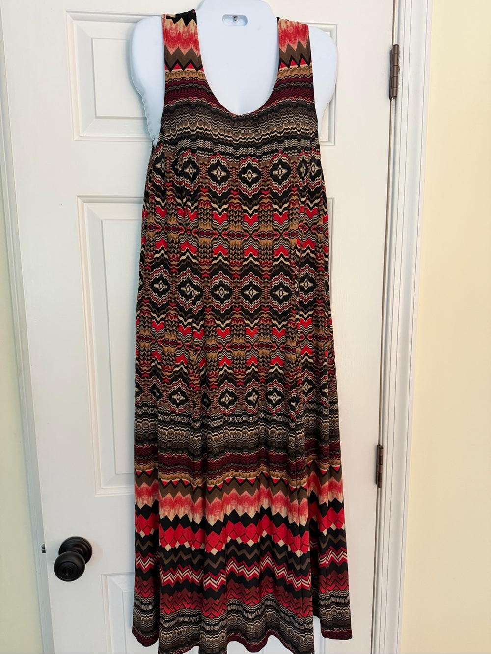 Danny & Nicole L Geometric Tribal Print Maxi Dress Boho Red Black Stretch